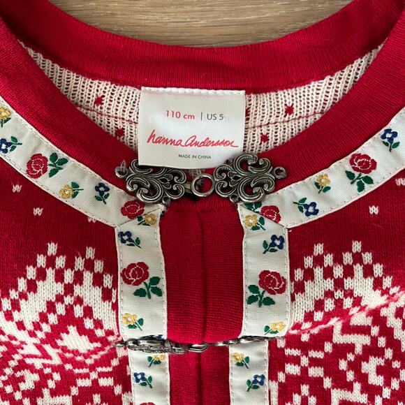 Hanna Andersson Sno Happy Sweater Dress Nordic Red Sz 5 - Picture 3 of 3